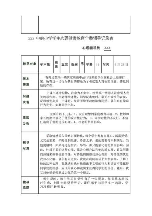 小学生心理辅导个案,小学生心理辅导个案记录