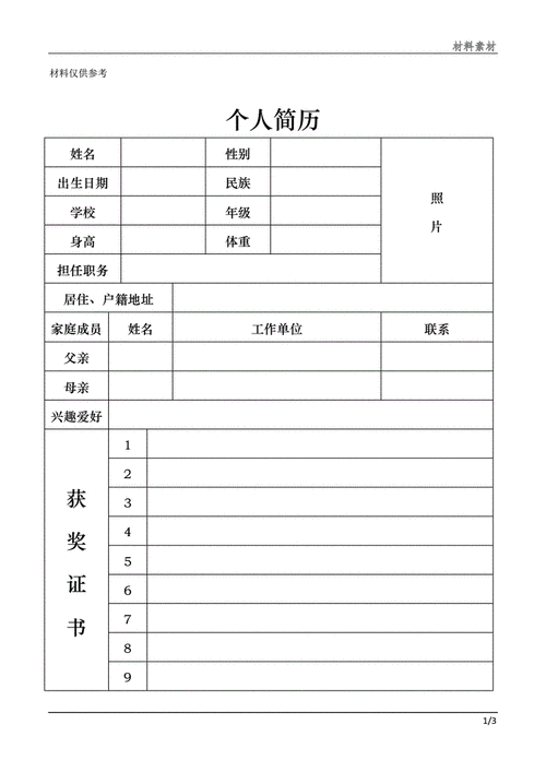 小升初简历模板,小升初简历模板免费 电子版-第1张图片-安安范文网